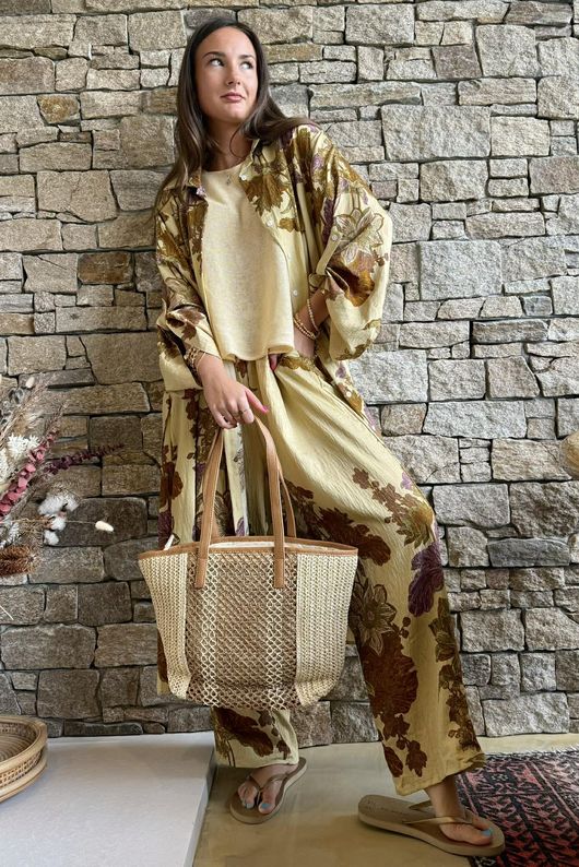 Lotus Oriental Longline Belted Duster Shirt Cedar